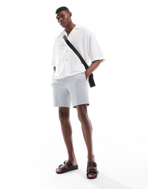 River Island waffle texture shorts in light blue - view 1