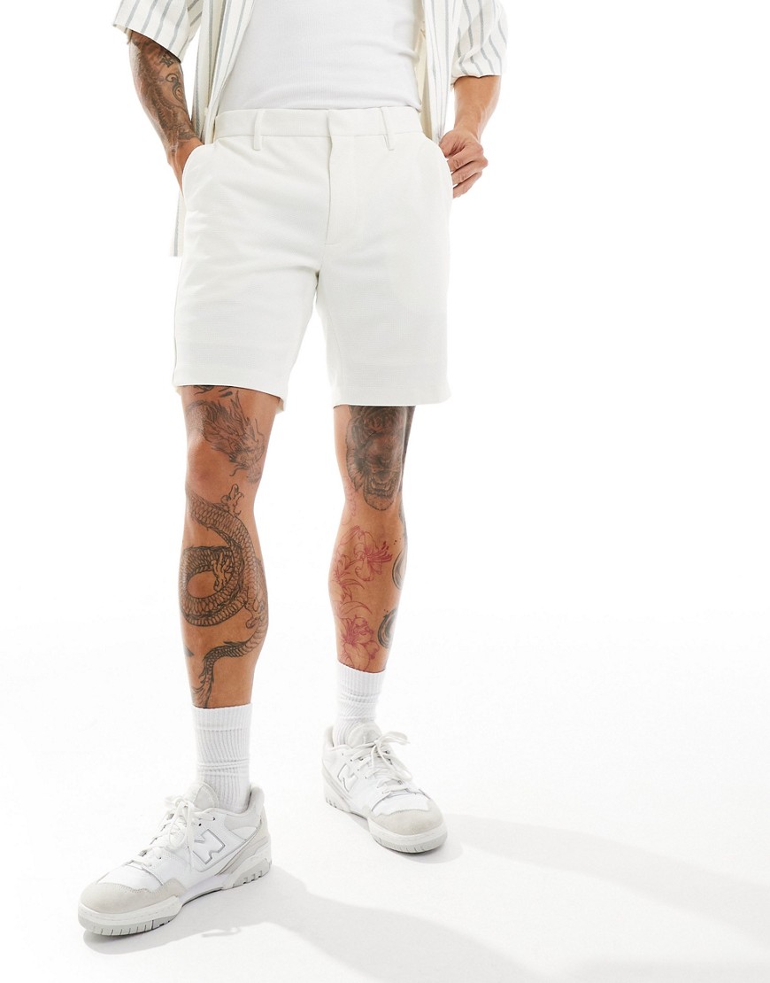 River Island Waffle Textured Shorts In White