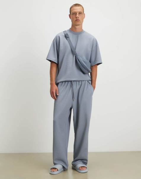 River Island Waffle textured wide leg joggers in blue - view 1