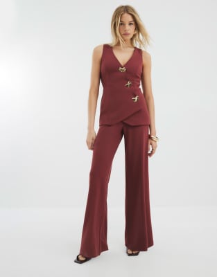 River Island Waistcoat hybrid jumpsuit in rust-Red