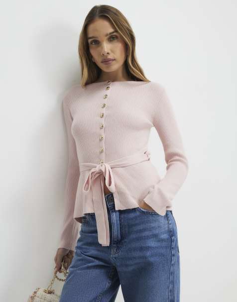 River Island Waisted cardigan in pink - view 1