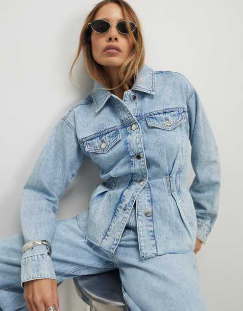 River Island Waisted denim jacket in denim - light - view 1