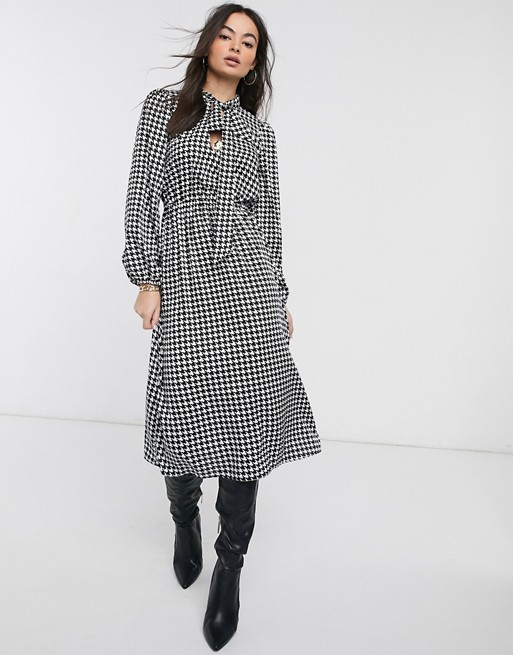 River Island waisted long sleeved dress in houndstooth check