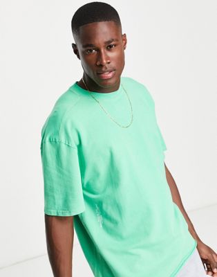 River Island wash panel ribbed t-shirt in green