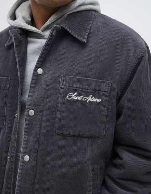 River Island Washed Cord Padded Shacket In Brown