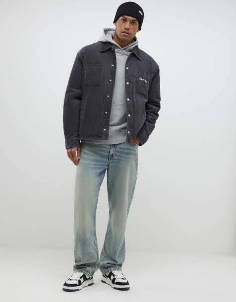 River Island washed cord padded shacket in grey - view 1