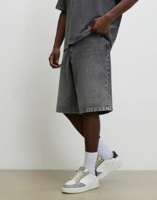 River Island Washed denim jorts in grey, 4 of 4