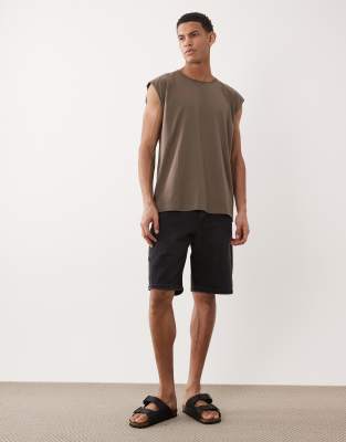 River Island Washed Denim Short In Brown
