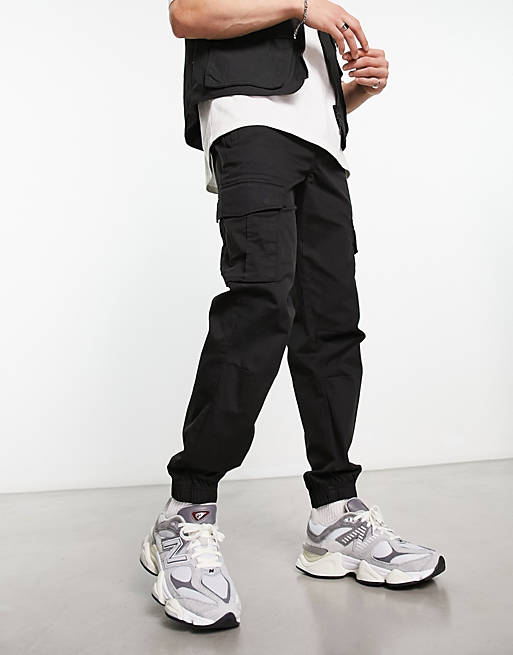 River Island washed look cargos in black | ASOS