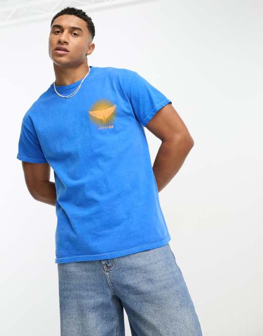 River Island washed print t-shirt in bright blue | ASOS