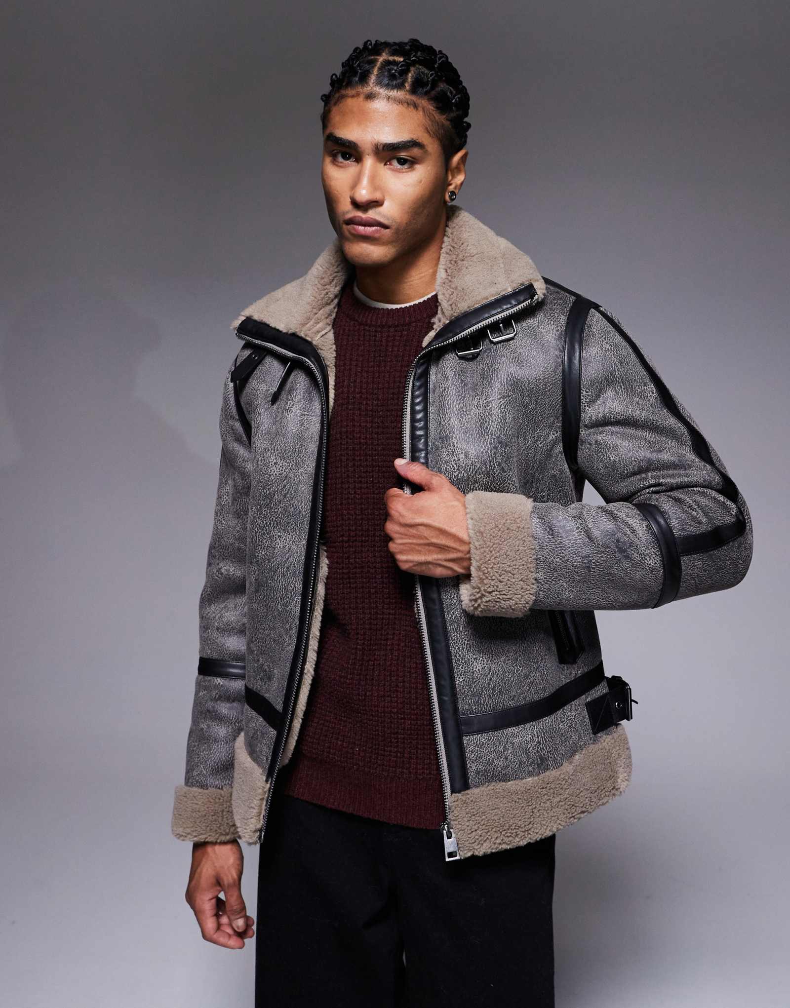 Выстиранная куртка из искусственной овечьей шерсти River Island черного цвета