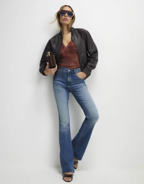 River Island Washed sculpt flare jeans in medium blue - view 1