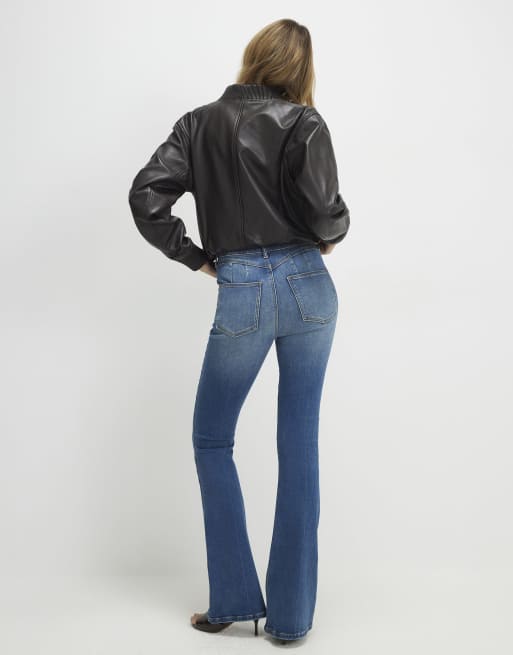 River Island Washed sculpt flare jeans in medium blue, 4 of 4