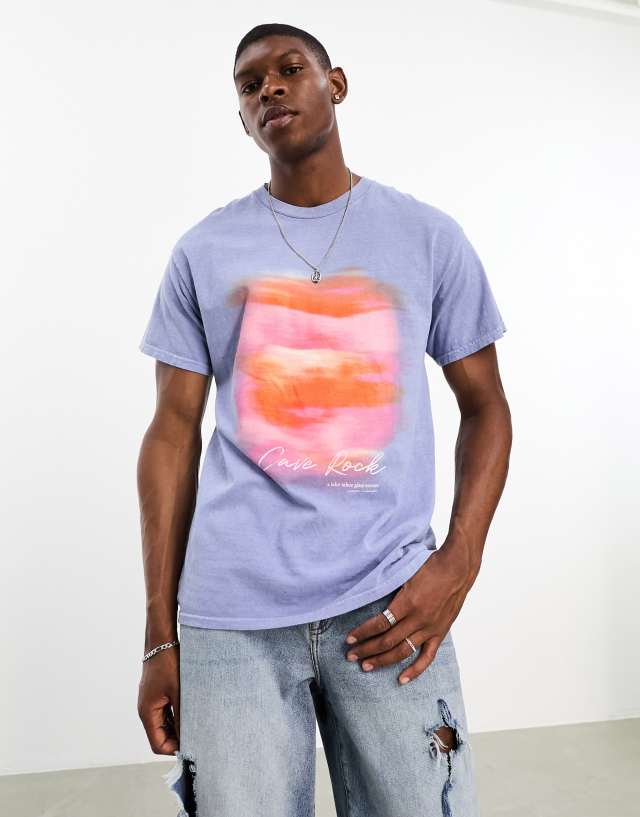 River Island - washed sunset t-shirt in light blue