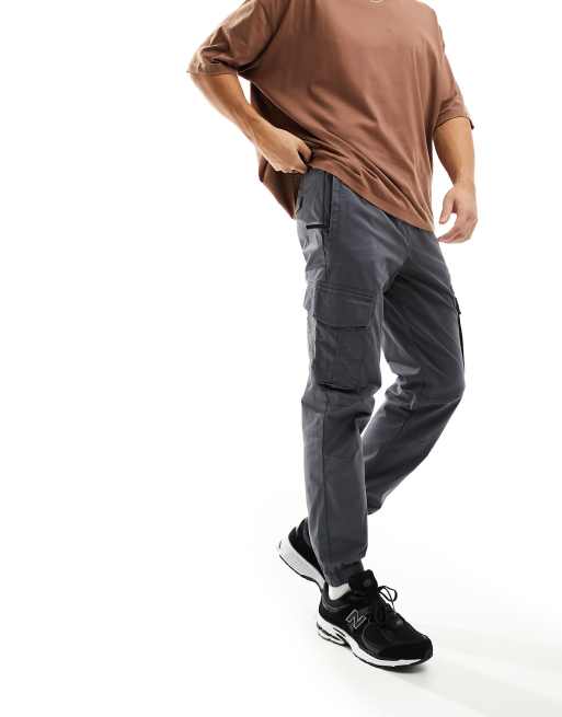 River Island washed sweatpants cargo in dark gray