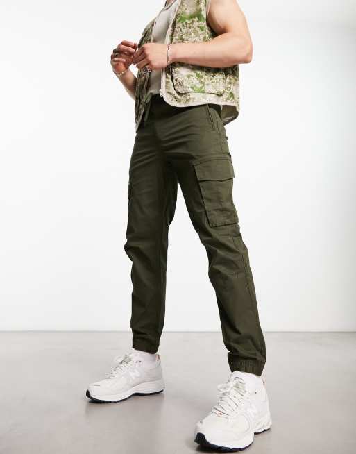 River Island washed trackie cargos in dark green ASOS
