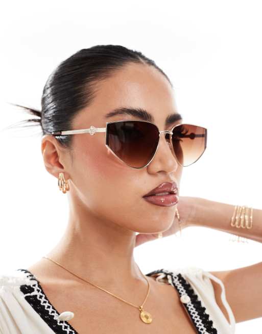 River Island – Wąskie złote okulary przeciwsłoneczne typu kocie oczy