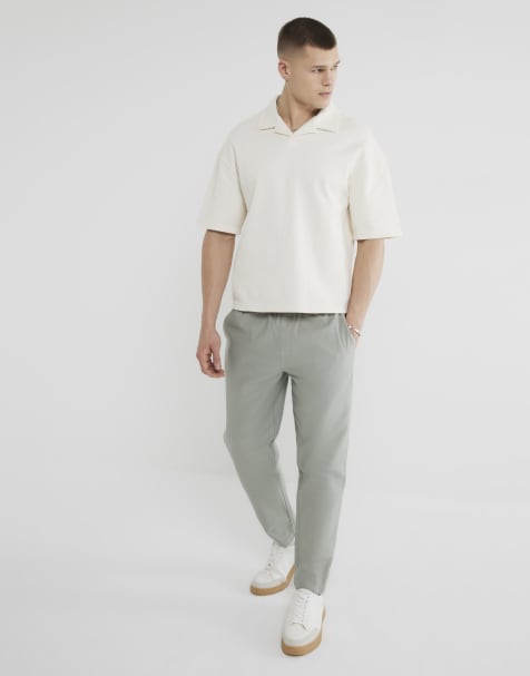River Island linen blend pull on trousers in light green