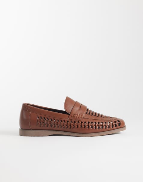 River Island weave detail loafers in tan - view 1