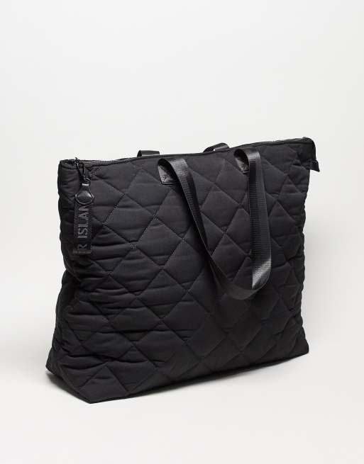 River Island Weave Puffer Tote in Black