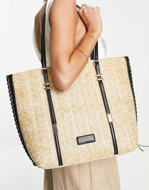 River Island weave shopper bag in beige, ASOS