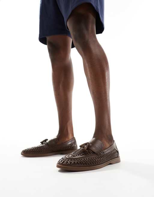 River Island weaved embossed loafers in brown