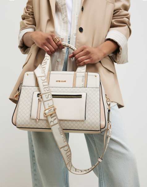 River Island Webbing front tote bag in beige - view 1
