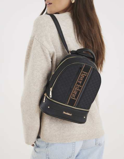 River Island Webbing logo front backpack in black - view 1