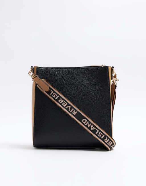 River Island Webbing messenger cross body bag in black