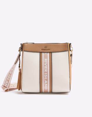 River Island Webbing messenger cross body bag in cream | ASOS