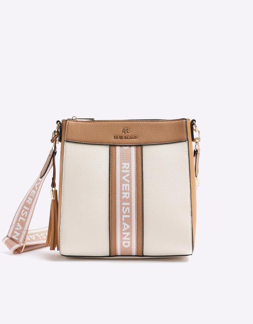 River Island Webbing messenger cross body bag in cream