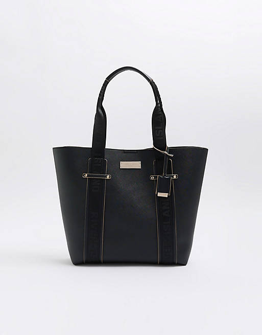 River Island Webbing strap shopper bag in black | ASOS