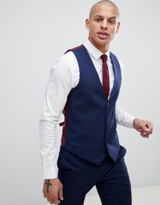 River Island wedding skinny fit suit waistcoat in navy Navy