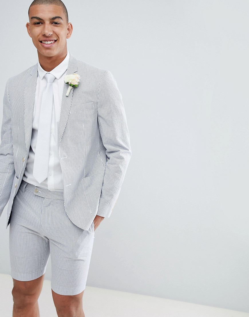 River Island Wedding Skinny Fit Blazer In White Stripe