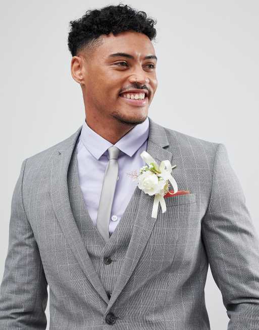 River Island wedding skinny fit check suit jacket in grey
