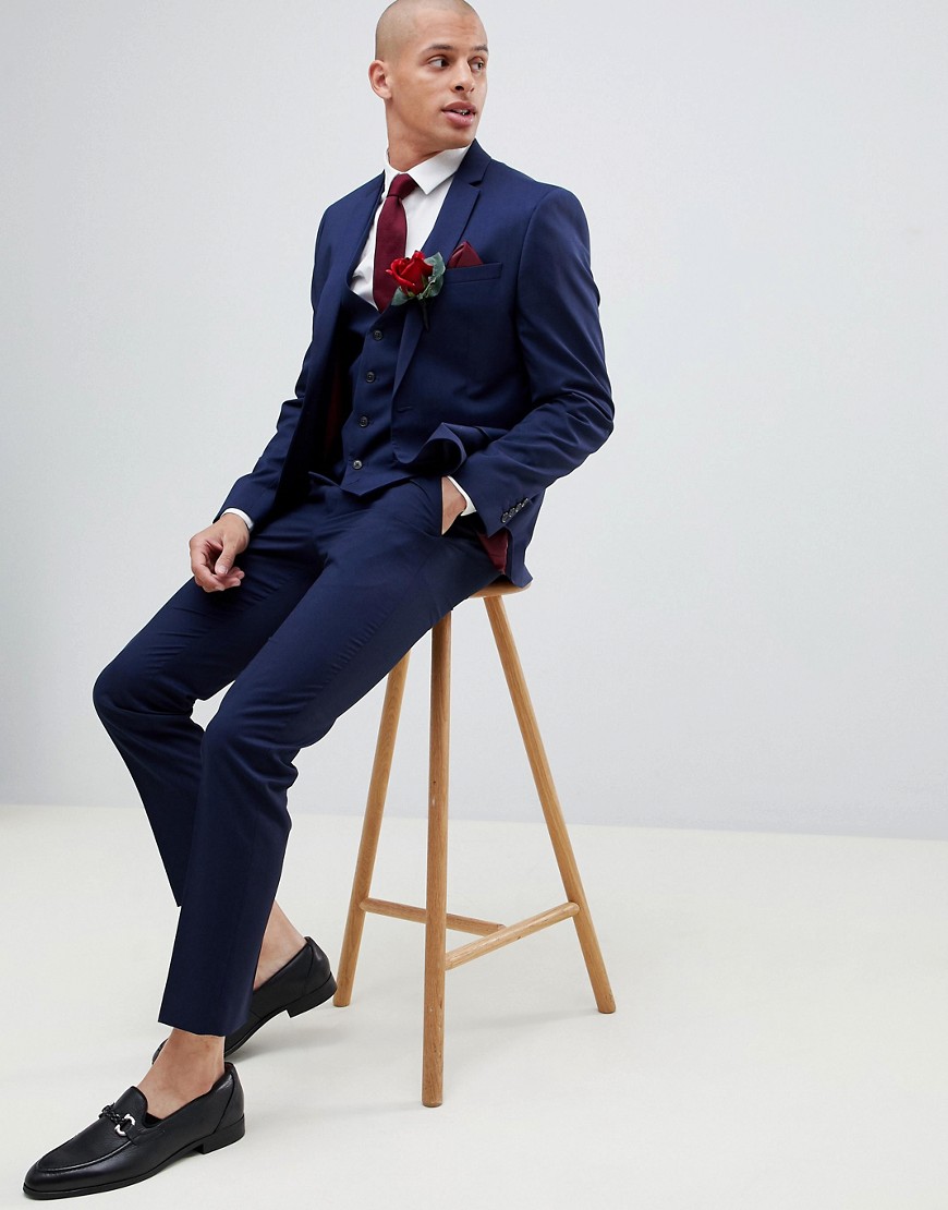 River Island wedding skinny fit suit trousers in navy