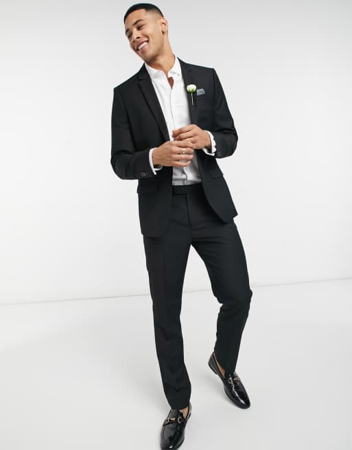 River Island wedding skinny suit jacket in black