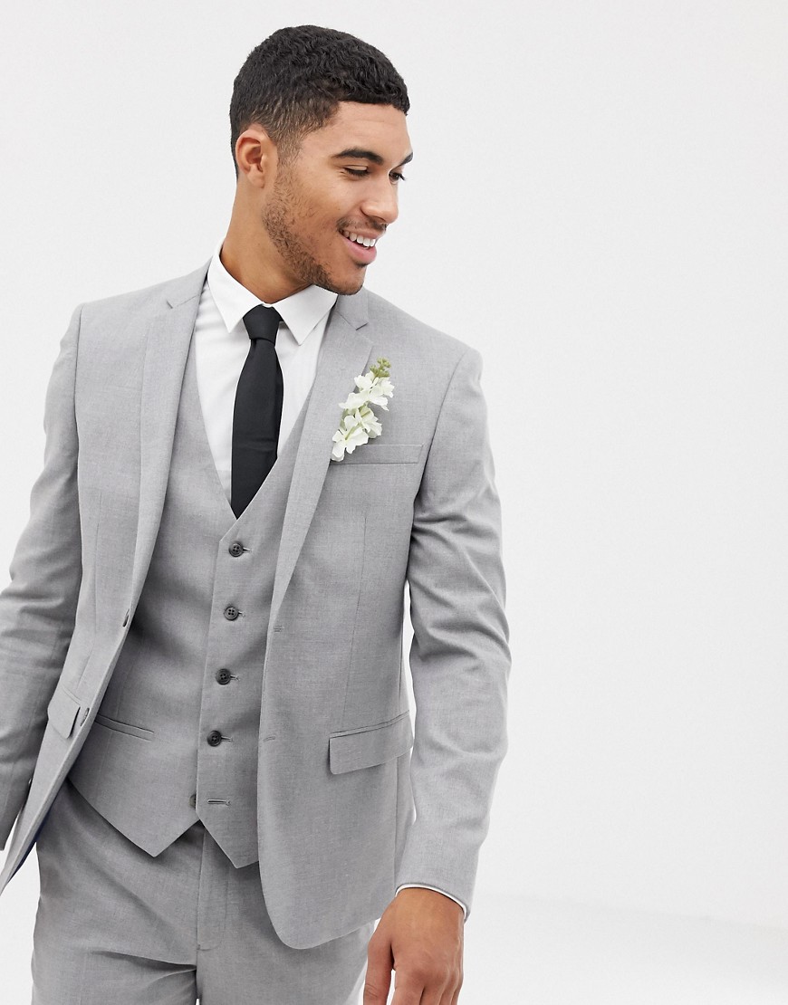 River Island wedding skinny suit jacket in grey