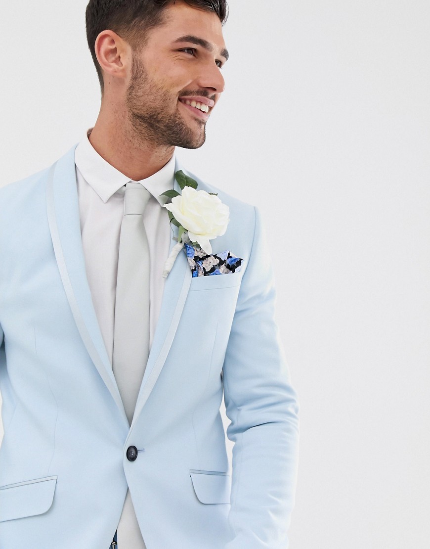 River Island wedding skinny suit jacket in light blue