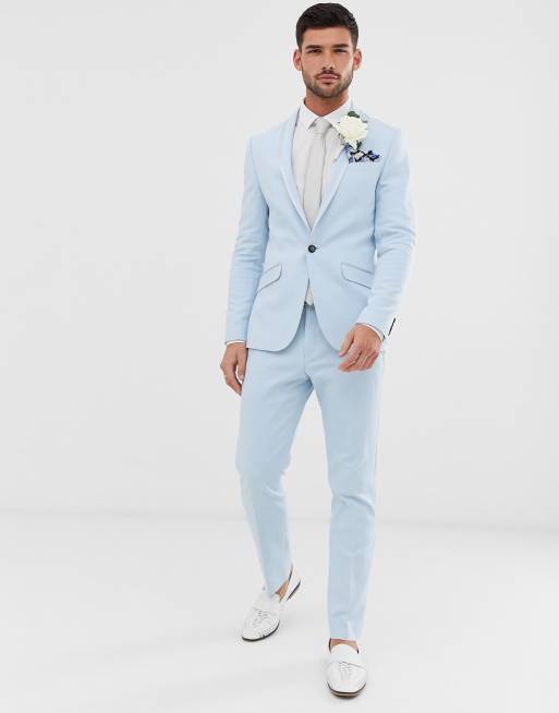 River Island wedding skinny suit jacket in light blue