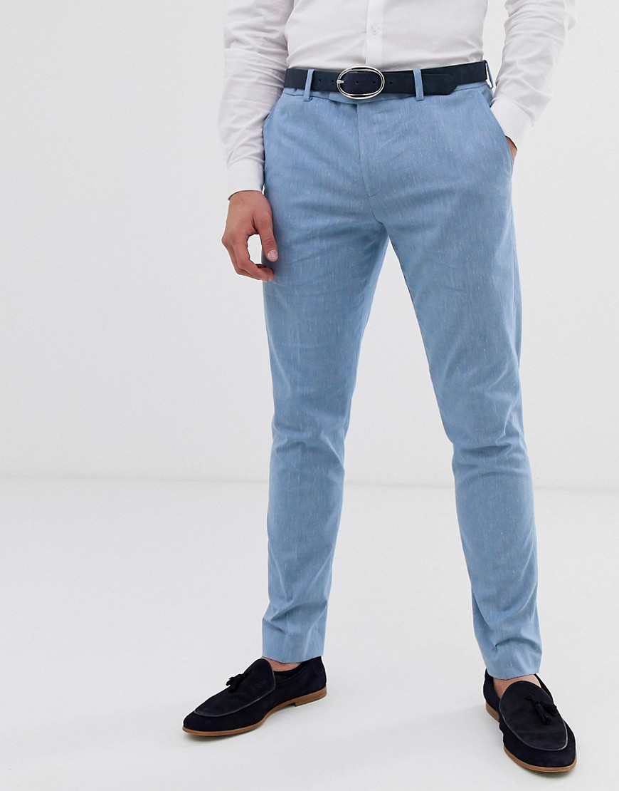 River Island wedding suit trousers in blue linen