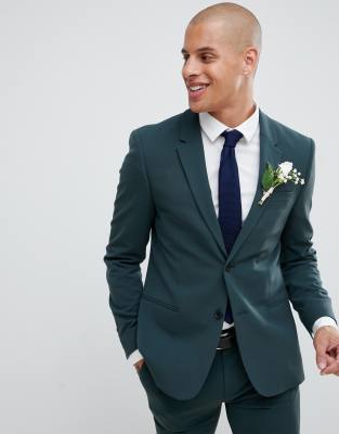 River Island wedding super skinny suit jacket in dark green