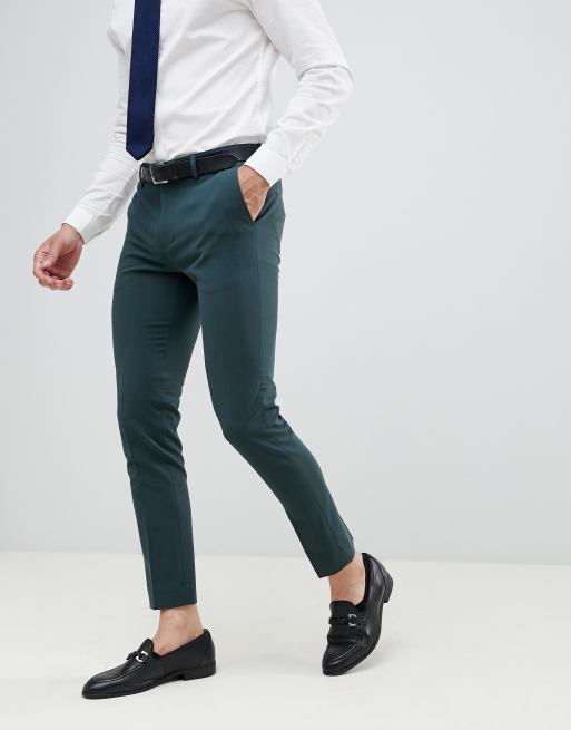 River Island wedding super skinny suit trousers in dark green | ASOS