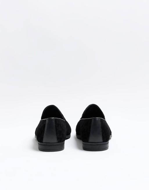 River Island Wedding velvet loafers in black