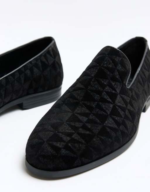 Black Velvet Loafers Mens Black Loafers For Wedding River Island