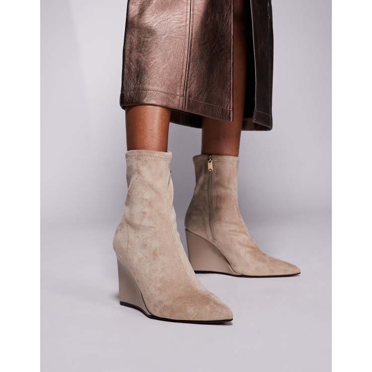 River Island wedge heel boot in beige ASOS