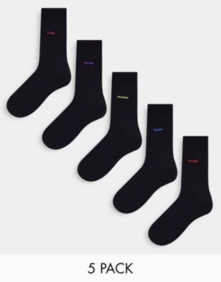 River Island weekday 5 pack of socks in black