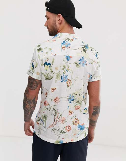River Island – Weißes, bedrucktes Leinenhemd, 2 von 4