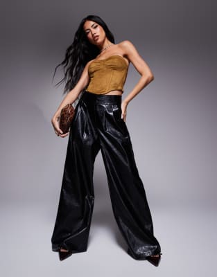 Thumbnail - River Island - Weit geschnittene Hose aus Kunstleder in Schwarz