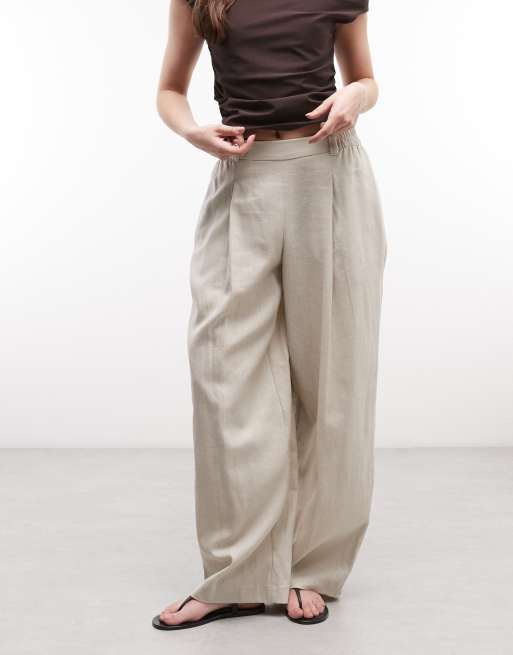 River Island – Weit geschnittene Hose aus Leinenmix in Beige mit elastischem Bund, 2 von 5